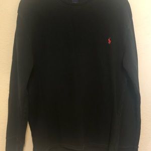 Polo. Solid black. Long sleeve thermal.